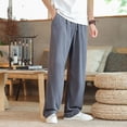 thumbnail image 2 of Kureaily Men's Spring And Summer Linen Casual Pants Solid Color Linen Trousers Elastic Waist, 2 of 4