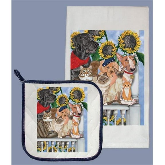 Pipsqueak Productions DP875 Dog with Cat Dish Towel And Pot Holder Set