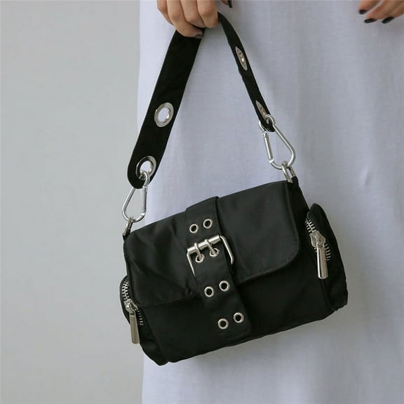JUYGO Nylon Women Axillary bags fashion rivet ladies Shoulder Bag Elegant female handbag small Underarm Bag Black bolsa feminina totes
