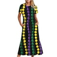 thumbnail image 2 of Robes pour Femmes 2024 Été Oversize Mardi Gras Imprimé Carnaval Manches Courtes Col Rond Robe Décontractée Fluide à Étages Maxi Robe de Plage avec Poches 50 % de Réduction Liquidation!, 2 of 6