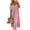 Pink, variant on Plus Size Women's V-Neck Flowy Long Dress - Loose Fit Swing Short Sleeve Maxi Dress for Summer, Casual Wear, or Beach Cover-Up,Gray L
