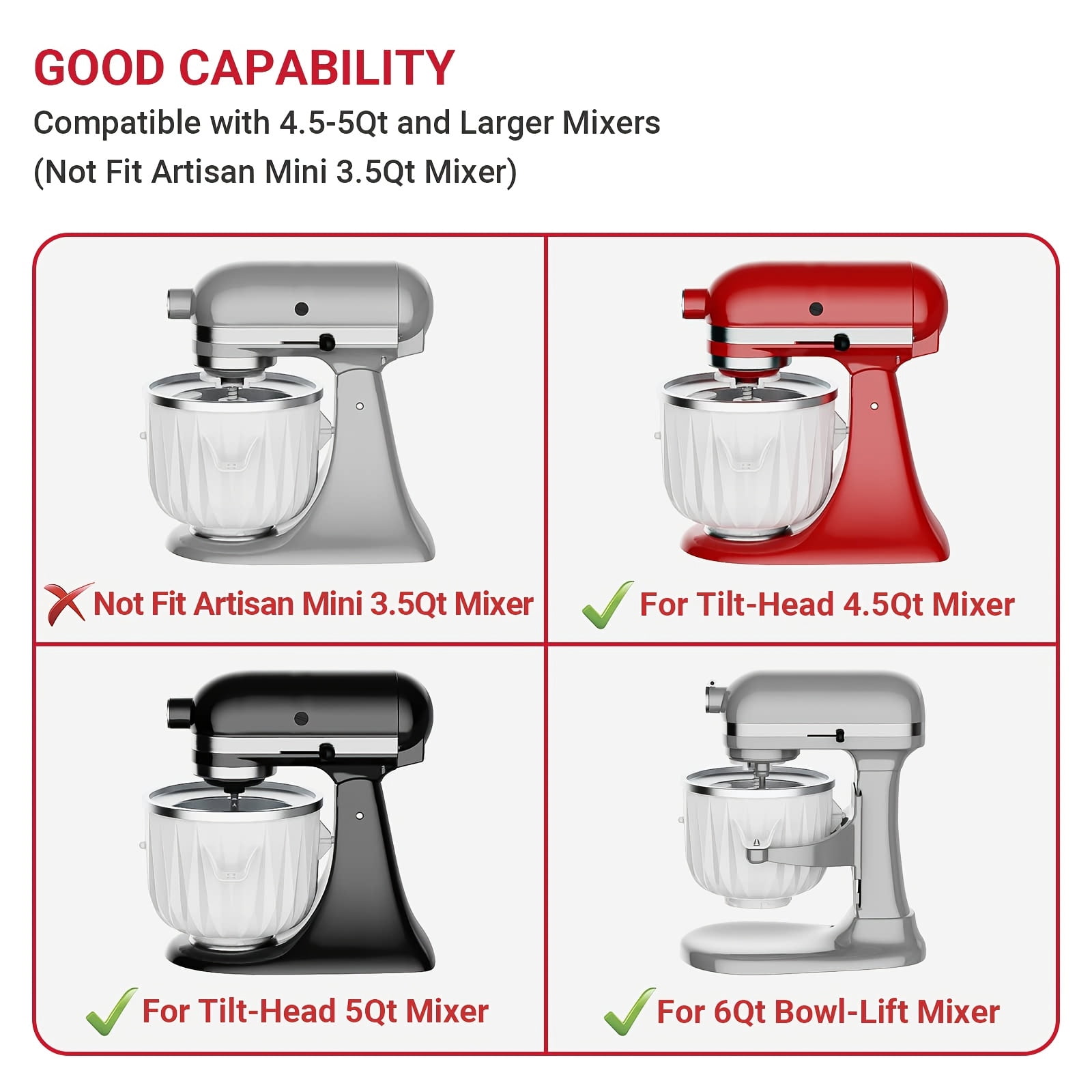 1pc Ice Cream Attachment for Stand Mixers - 4.5 Qt & Larger Compatible, Stainless Steel & Plastic Food-Safe Ice Cream Maker with Ergonomic Handle, Durable Design for Homemade Gelato, Yogurt, Sorbet
