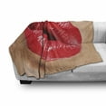 thumbnail image 3 of Lips Soft Flannel Fleece Blanket, Female Gesture Woman Blowing a Kiss with Red Juicy Lipstick Illustration, Cozy Plush for Indoor and Outdoor Use, 50" x 70", Sand Brown and Scarlet, by Ambesonne, 3 of 6