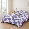thumbnail image 2 of Twin XL Quilt Set 68''x98'', Purple White Checkered Lightweight Summer Bedspread Coverlet Set with 2 Pillow Shams, Modern Irregular Geometric Breathable All Season Quilt Bedding for Dorm/Guest Room, 2 of 9