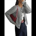 thumbnail image 3 of Suéter Tipo Cárdigan Y2k de Larga con Botones Delanteros para Mujer, Cuello Redondo, Blusas Holgadas de Otoño. Gris S, 3 of 9
