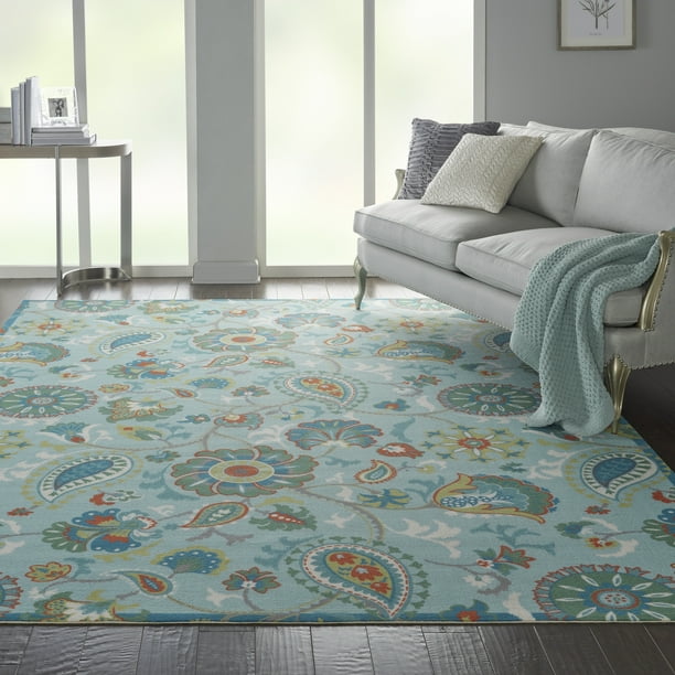 Waverly Sun N' Shade Beach Floral Teal Area Rug