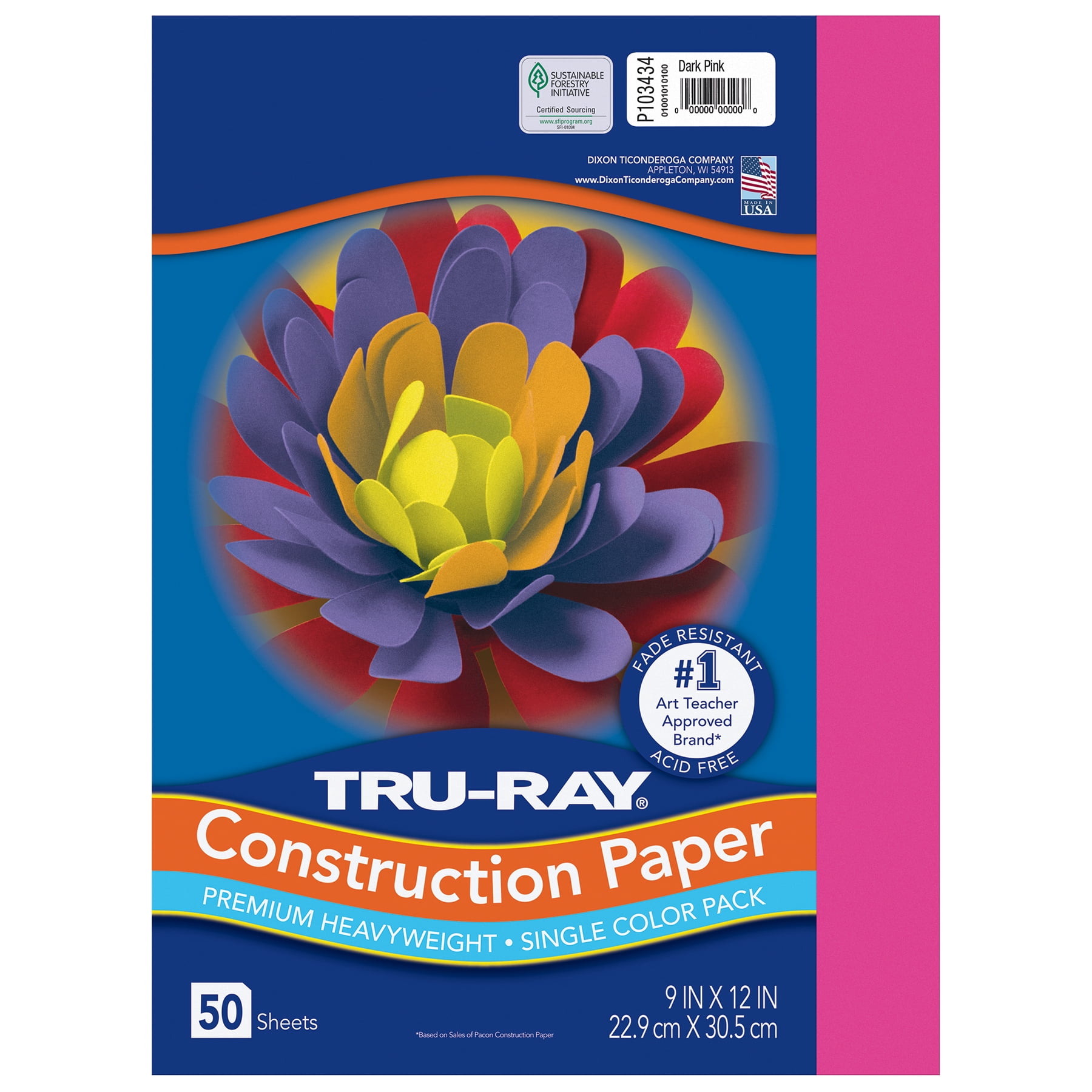 Tru-Ray Construction Paper, Heavyweight, Dark Pink, 9" x 12", 50 Sheets Per Pack, 5 Packs
