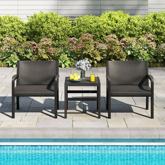 Costway 3 Piece Patio Furniture Set with 2 Modern Rattan Armchair & 25" Squire Side Table Black