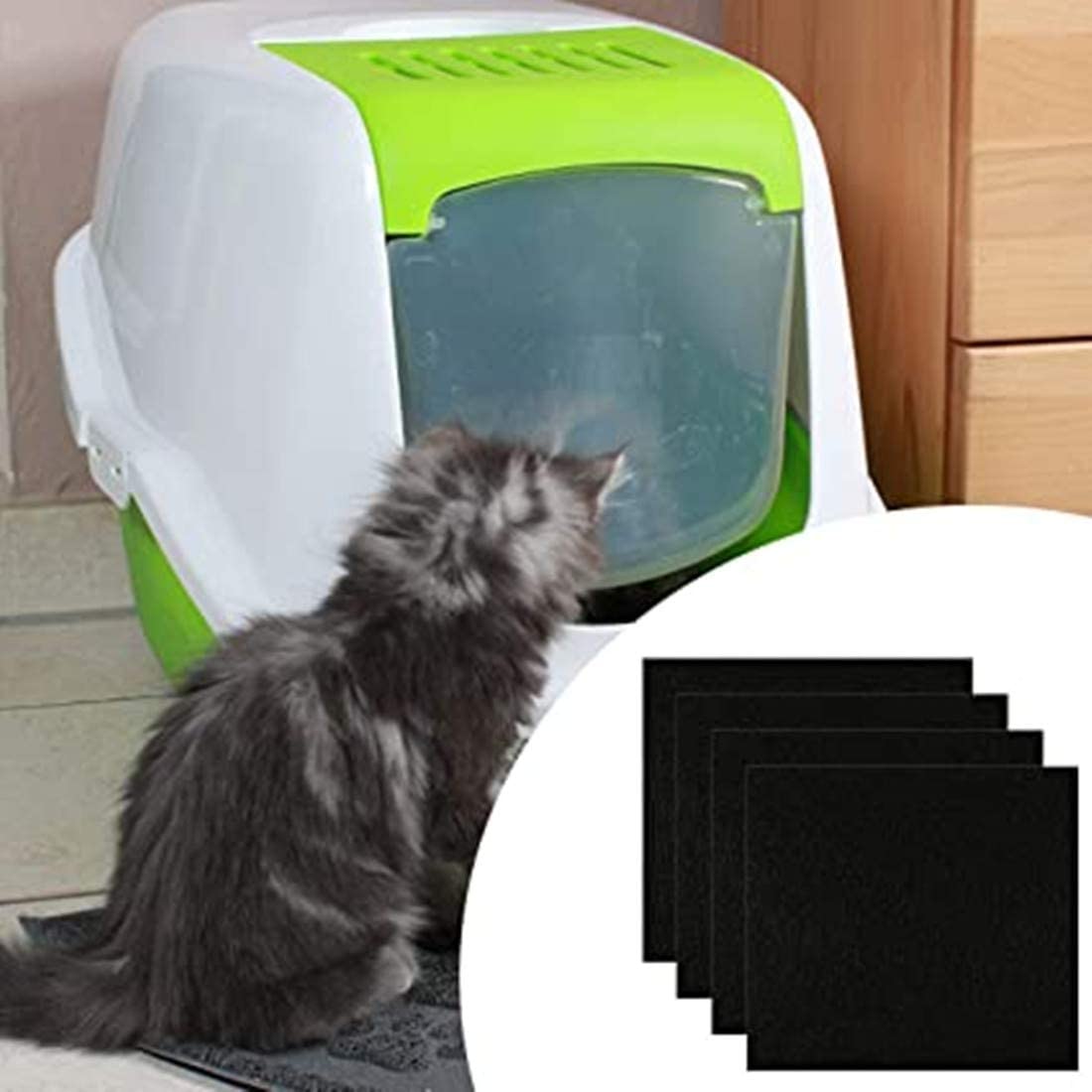 4 Pcs Replacement Filter for Cat Litter Box Square Shape Carbon Filters for Hooded Cat Litter Tray Toilet Litter Pans Replacement Filters Odor Filters
