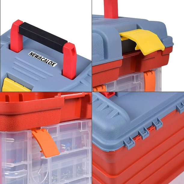 Locking Handle Portable Organizer 4 Layers Adjustable Dividers Tool Chest  Screw Tackle Box for Fishing Tackle 