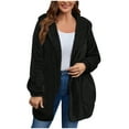 thumbnail image 3 of Lovskoo Winter Coats for Women Solid Fuzzy Fleece Coats Long Sleeve Hoddede Pockets Fleece Jacket Casual Trendy Outerwear Black, 3 of 6
