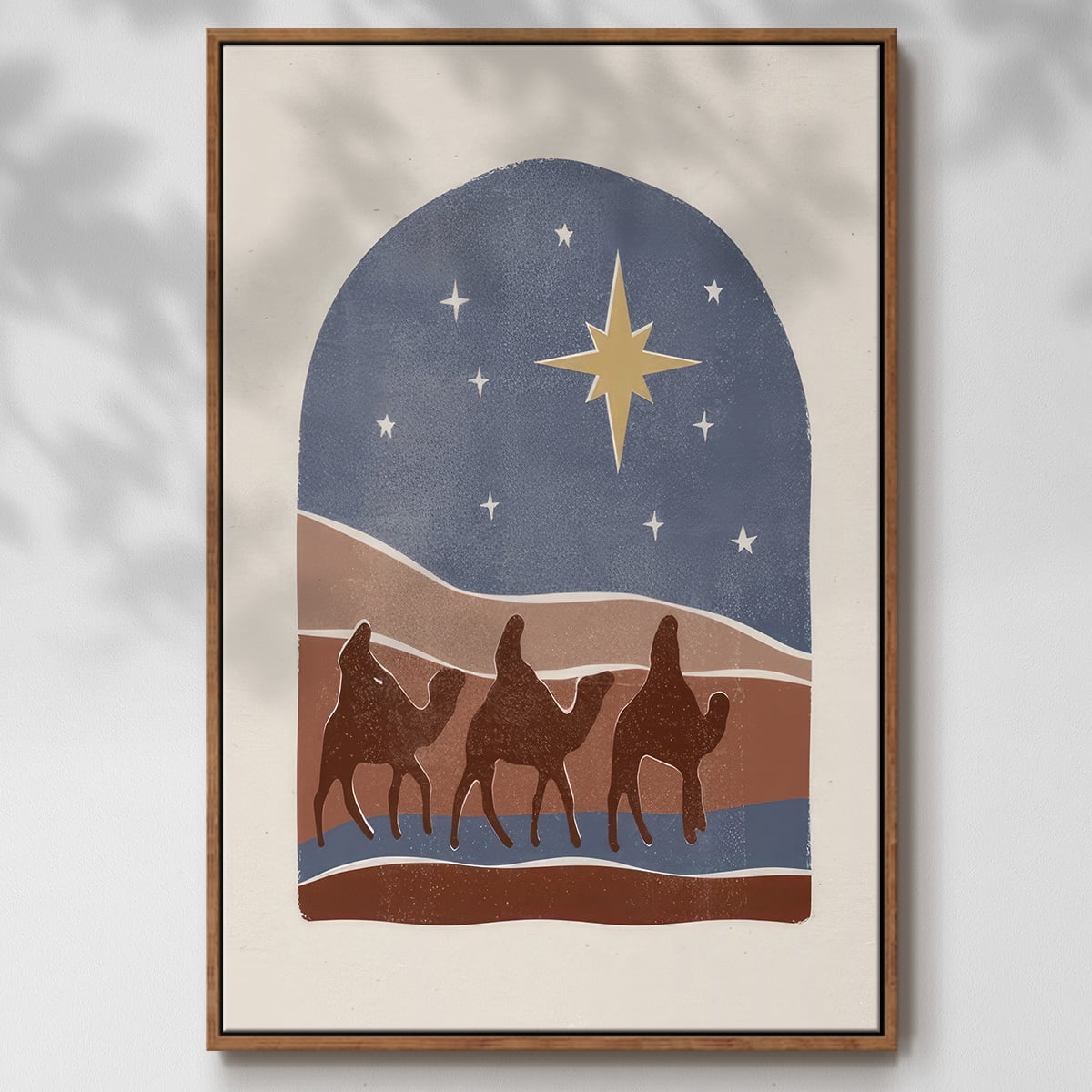 Boho Nativity II - Framed Gallery Wrapped Holiday Canvas - 17 x 25 - Rosewood Frame