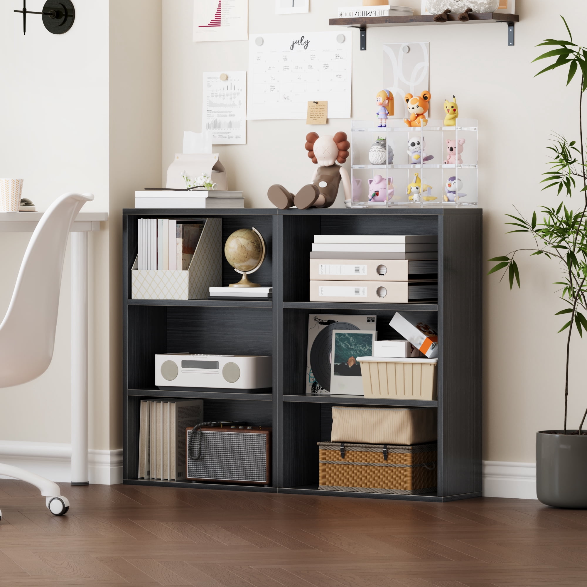 NEWSENDY 3 Shelf Bookshelf,Wood Tall Bookshelf and Bookshelves, 3-Tier Cube Display Shelves,Multifunctional Storage Organizer Shelving for Bedroom Library Living Room Home Office,Black