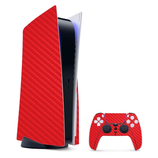 MightySkins Carbon Fiber Skin Compatible with Playstation 5 Bundle - Solid Red | Protective, Durable Textured Carbon Fiber Finish | Easy to Apply, Remove, and Change Styles | Made in The USA