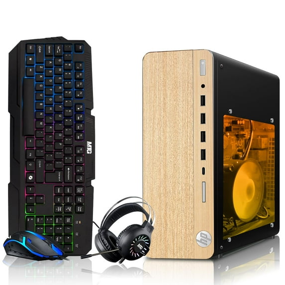 Restored HP Full Light Gaming PC Desktop Computer – AMD Pro A10-9700,RX 550 Graphics,16GB RAM,512GB SSD,RGB Keyboard with AI Copilot,Mouse,WiFi,RGB Headphone,Windows 11