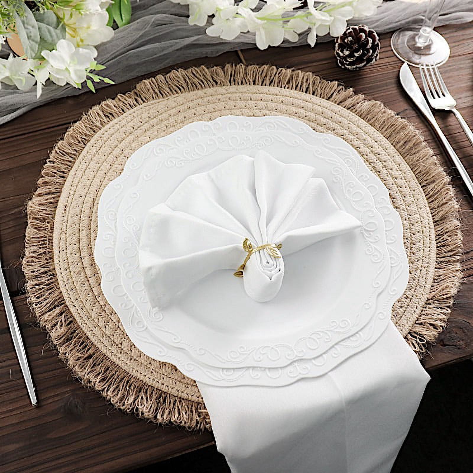 BalsaCircle 4 Natural 15 in Round Burlap Jute Placemats Fringed Trim Party Events Home Decorations Supplies