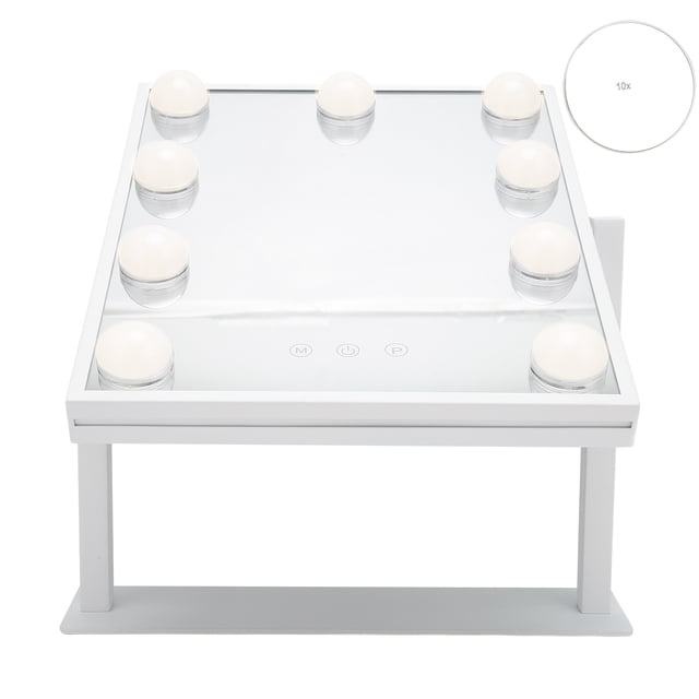 Espejo De Maquillaje LED, Ajustable 3 Temperatura De Color Light Up Tocador Mirror 10 Veces Rotación De 360 Grados Para Baño Para Dormitorio