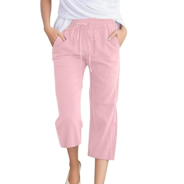 Women Comfortable High Waisted Wide Leg Pants Drawstring Elastic Trousers Comfy Straight Leg Long Pants With Pockets