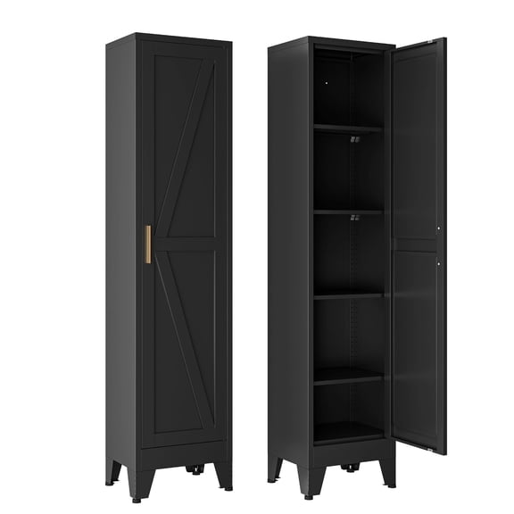 Black 11.8"D x 15.7"W x 67"H Metal Slim Garage Storage Cabinet