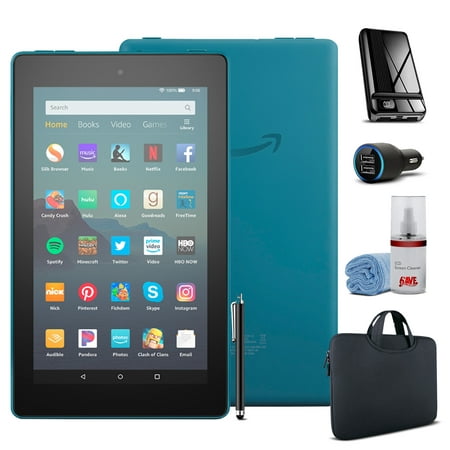 Amazon Fire 7 32GB 7" Tablet (2019) - Twilight Blue Bundle with Power Bank + Zipper Sleeve + USB Car Adapter + Stylus + Screen Cleaner