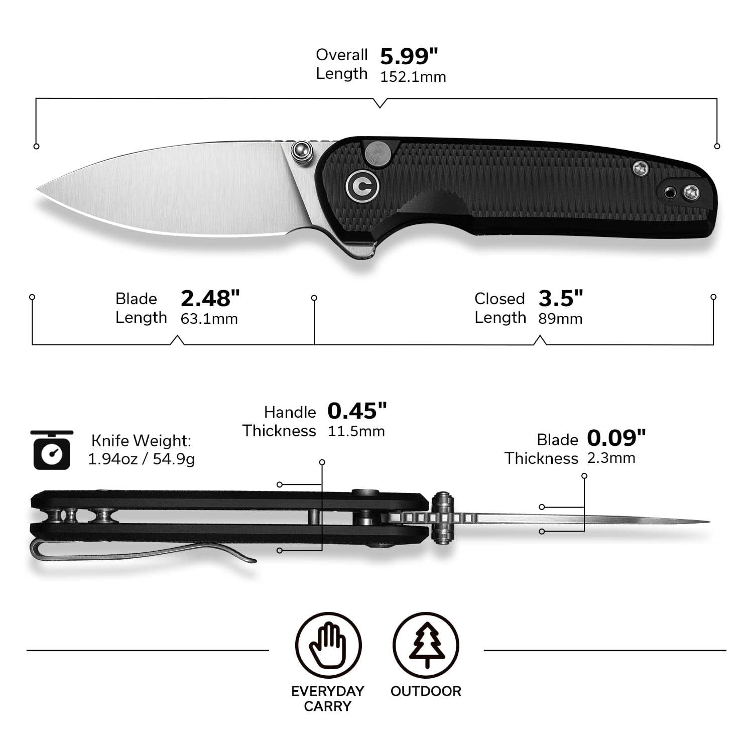 CIVIVI Mini Shakan Pocket Folding Knife with 2.48" Nitro-V Blade C20052F-1