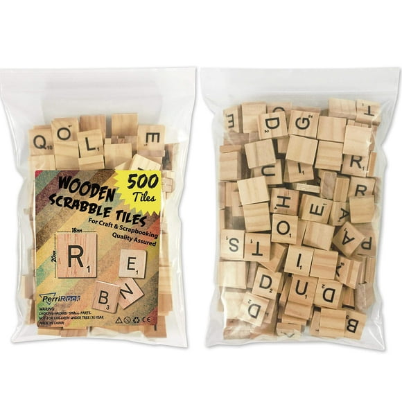 PERRIROCK 500 Pcs Wood Scrabble Tiles - Scrabble Letters - 5 Complete Sets - Wood Tiles - Great for Crafts Letter Tiles Spelling by Clever Delights