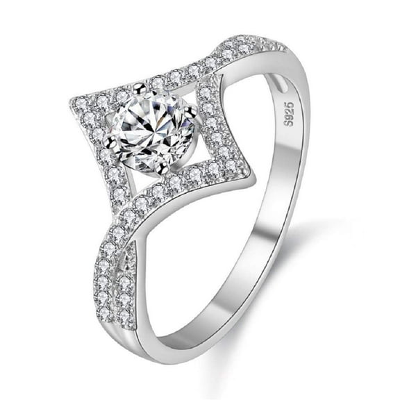 Uloveido Women's Square Hollow Swirl Infinity Rings with Round Cubic Zirconia April Birthstone Wedding Anniversary Ring Gifts (Size 6) WX023