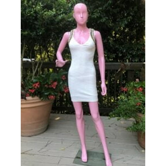 Women's  Stoned  Neck Off White Dress