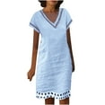 thumbnail image 1 of Jusqu'à 65 % de Réduction! Robes de Mode d'Été pour Femmes 2024 Grande Taille Coton Lin Couleur Unie Robe en Dentelle Soluble dans l'Eau Manches Courtes Col en V Longueur Genou, 1 of 5