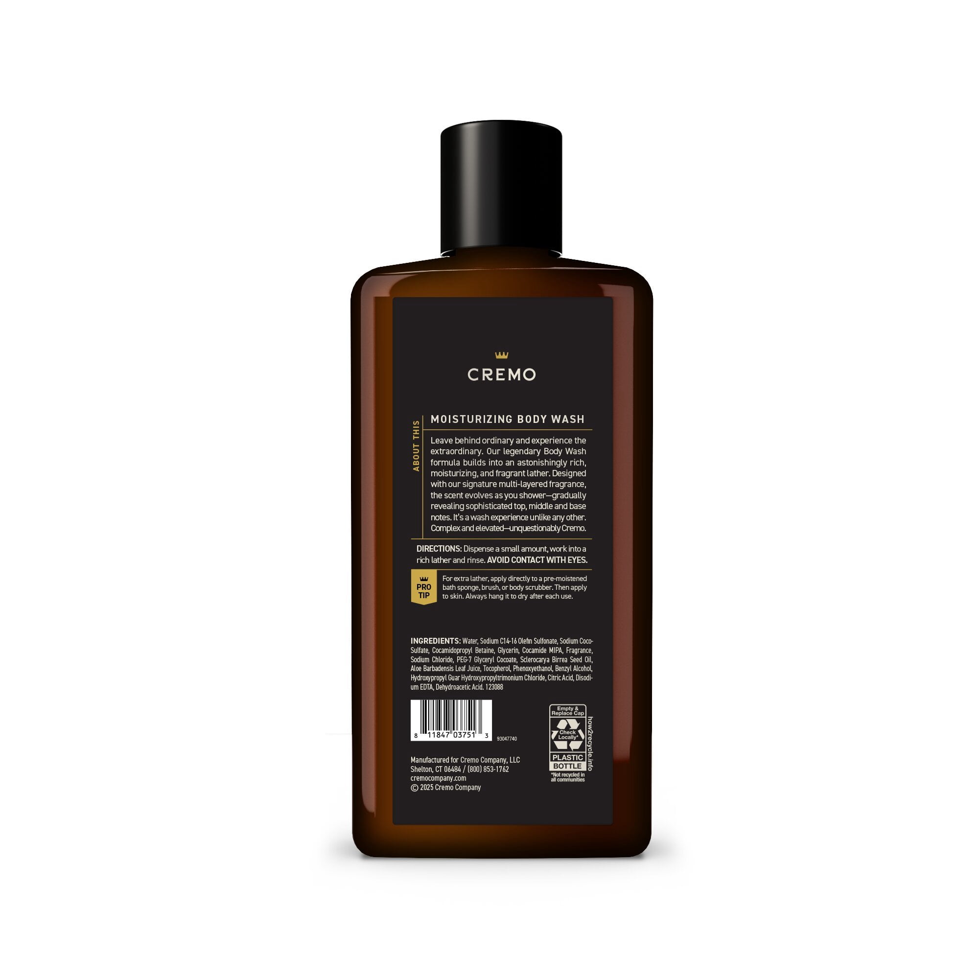 Cremo Men's Body Wash, Bergamot Black Scent, 16 fl oz
