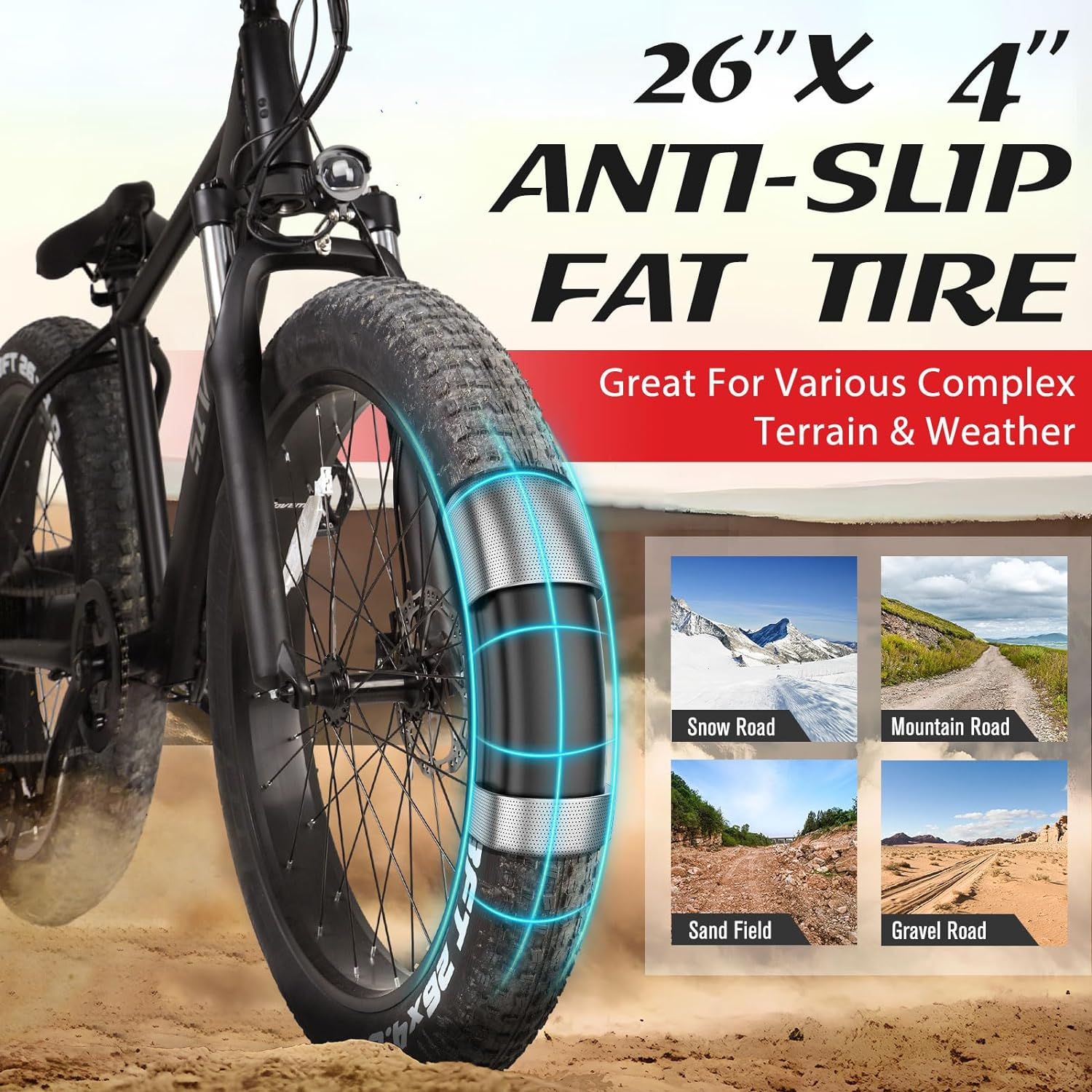 SIVROCK 26" Electric Fat Tire Mountain Bicycle for Adults, 1000W