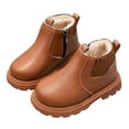 thumbnail image 4 of Mwjwdo Girls Leather Shoes Short Boots Fleece-lined Thickened Casual Style Comfortable Insole Children Footwear Winter Essentials Brown 5.5-6Years, 4 of 4