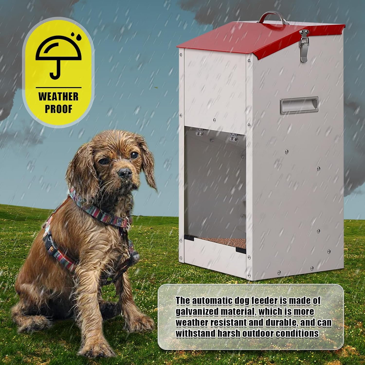 Automatic Dog Feeder for Large Dogs Outdoor 50Lbs Dog Food Dispenser Dog Feeding Station Galvanized Gravity Feeder Pet Feeder for Large Breed (50lbs)