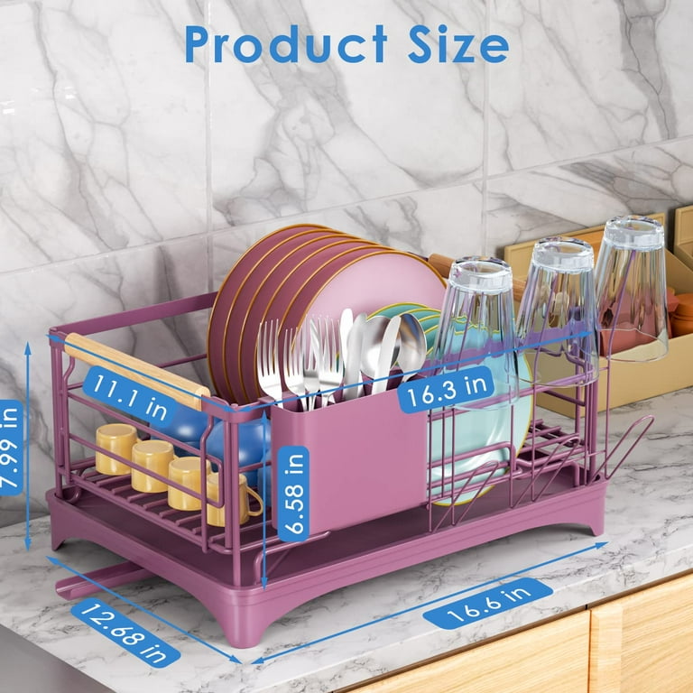Dish Drying Rack Dish Rack for Kitchen Counter Rust Proof Dish Drainer with Drying Board and Utensil Holder for Kitchen Counter Cabinet 16.6 u201d L 12.6 u201dW 7.8 u201dH Purple Walmart