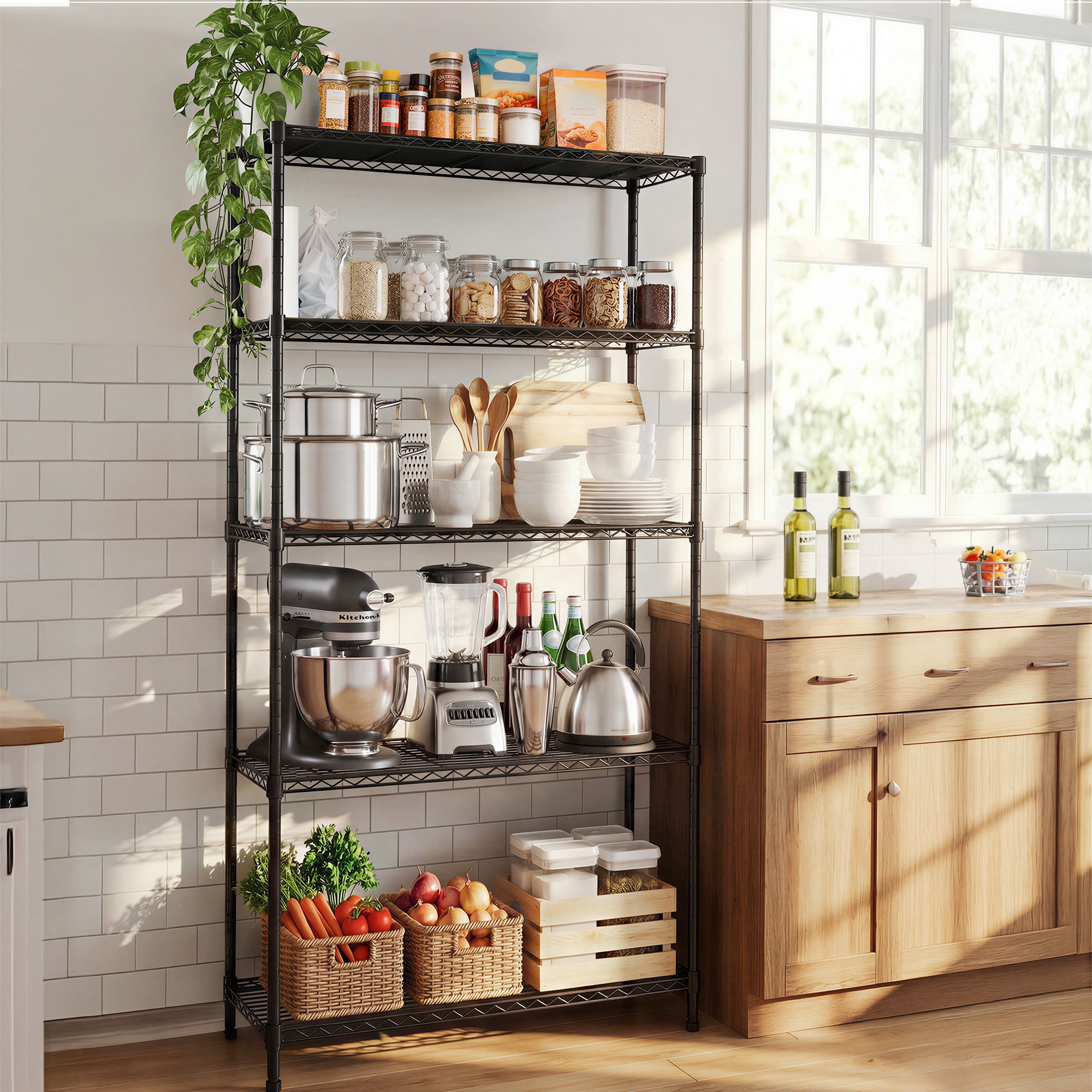 Goosiay 2-Pack Adjustable 5-Tier Metal Wire Storage Shelves, 72” H × 36” L × 14” W, 750 LB Capacity Heavy Duty Shelf Units for Garage, Kitchen & Pantry