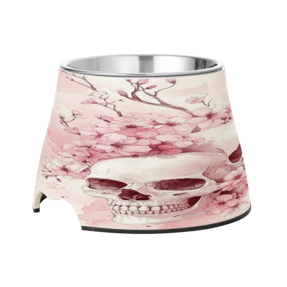 Raised Pet Bowl with Removable Stainless Steel Insert Anti-Slip No-Tip Dog Bowl for Small to Medium Pets Pink Skulls