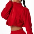 thumbnail image 1 of Sudadera de mujer Manga larga Cuello alto Suelto Deportivo Casual Transpirable Blusa con cremallera para exteriores Rojo M, 1 of 5
