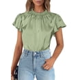 thumbnail image 1 of Blusa de Mujer PRETTYGARDEN Manga Corta con Volantes Satinada Menta XXL, 1 of 6