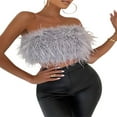 thumbnail image 2 of Women Artificial Fur Feather Vest Sleeveless Strapless Fluffy Backless Slim Fit Tube Tops, 2 of 5