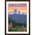 thumbnail image 2 of Art.com Oregon - Mt. Hood Bear Family and Spring Flowers Art Print by Lantern Press, Brown Frame Wall Art, 32" x 44", 2 of 5