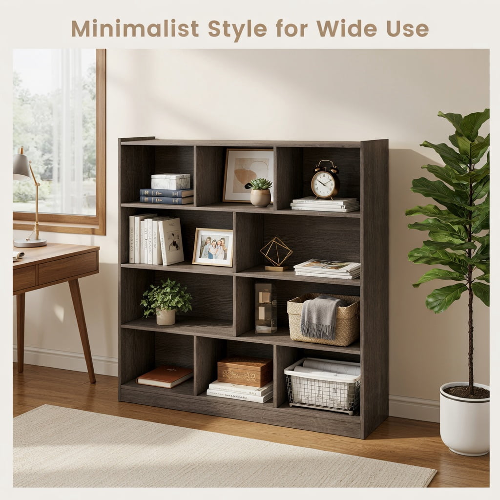 Spaco 3-Tier Open Bookcase 8-Cube Floor Standing Storage Shelves Display Cabinet-Gray, Tall Bookshelf, Shelves for Living Room, Home Office, Bedroom, Balcony