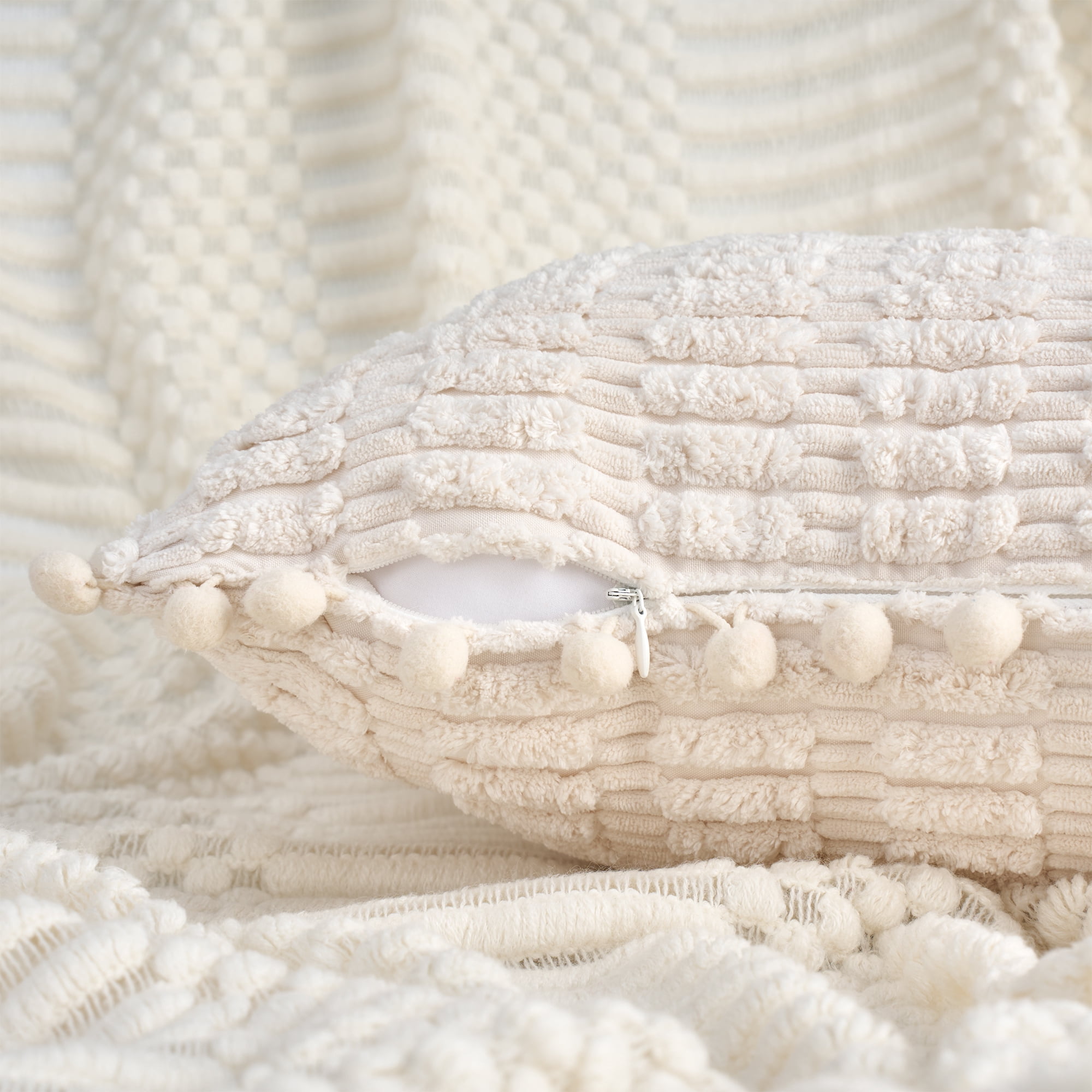 Unique Bargains Set of 2 Corduroy Throw Pillow Covers with Pom-pom Edges 20" x 12" Beige