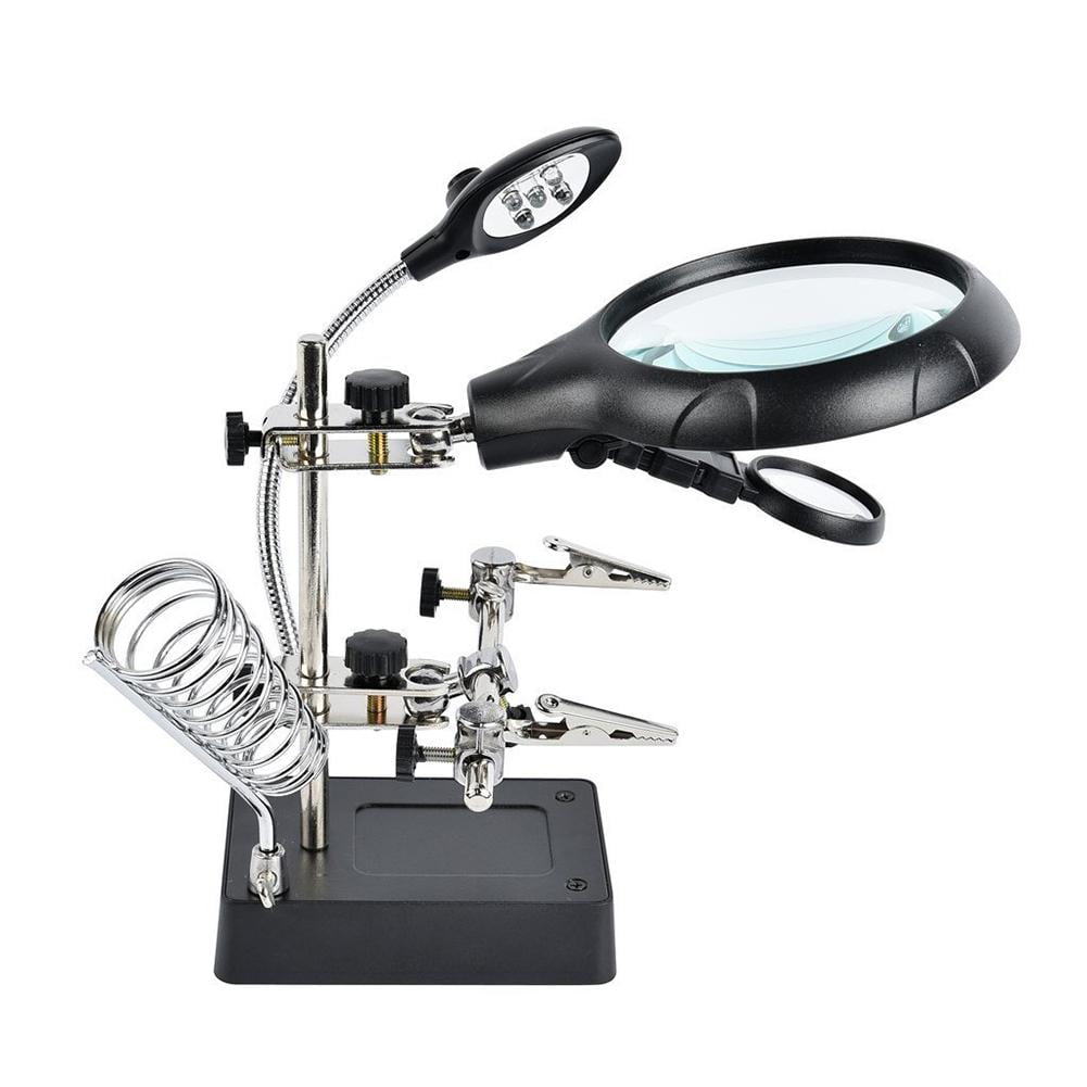 Desktop Helping Hand Clamp Magnifying Glass Soldering Iron Stand MagnifierTool 