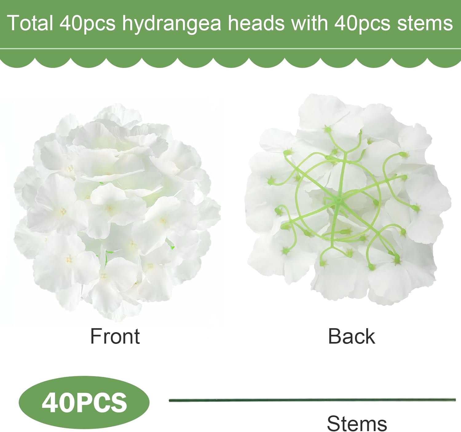 Hydrangea Bulk Artificial White Flowers for Wedding Flower Arrangement， White Fake Silk Hydrangea Flowers in Bulk for Outdoor Wedding Table Centerpiece Home Decorations (, White)