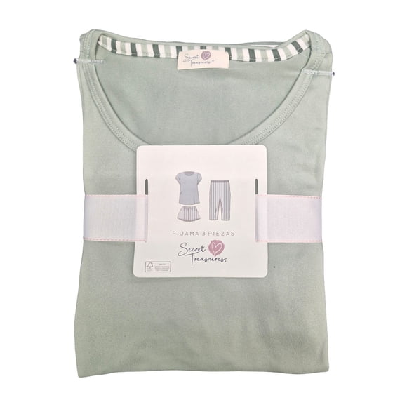 Pijama Secret Treasures para Dama Set Playera Manga Corta con Capri y Short Verde Talla G 3 Piezas