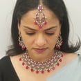 thumbnail image 4 of Efulgenz Pink Bohemian Indian Oxidized Vintage Bridal Sets Faux Pearl Kundan Choker Necklace Earrings & Head Chain Fashion Statement Jewelry set for Women, 4 of 10