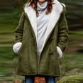 thumbnail image 2 of BVnarty Jacket for Women Fall Fashion Long Sleeve Solid Color Plush Fleece Comfy Warm Long Cardigan Pocket Comfy Lounge Casual Hooded Neck Shacket Jacket Army Green XXXL, 2 of 5