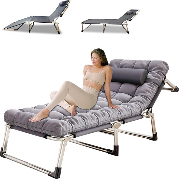 Portable Folding Camping Cot, Oversize 28.7in Adjustable 5-Position Adults Reclining Lounge Chairs with Pillow, 500 lb Weight Capacity, Heavy Duty Oxford Cloth 1200D with Mattress