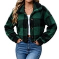 thumbnail image 2 of Tqcoqu Women's Plaid Jackets Long Sleeve Button Front Lapel Fuzzy Fashion Warm Winter Cropped Sherpa Coat, 2 of 7