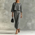 thumbnail image 2 of Hueook Elegant Dress for Women Crew Neck 3/4 Sleeve Straight Fit Casual Midi Dress Gray XL, 2 of 8